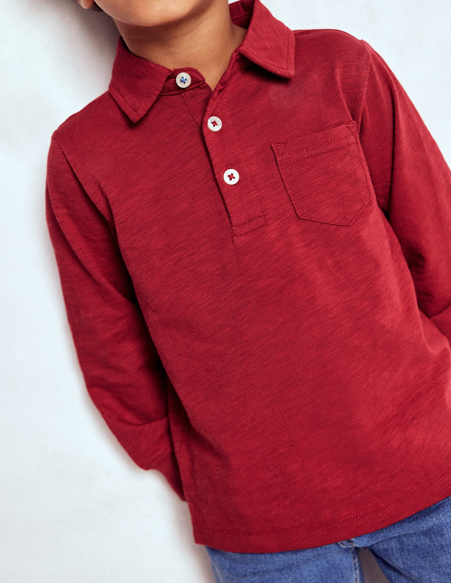 Long Sleeve Slub Polo-Red Liquorice