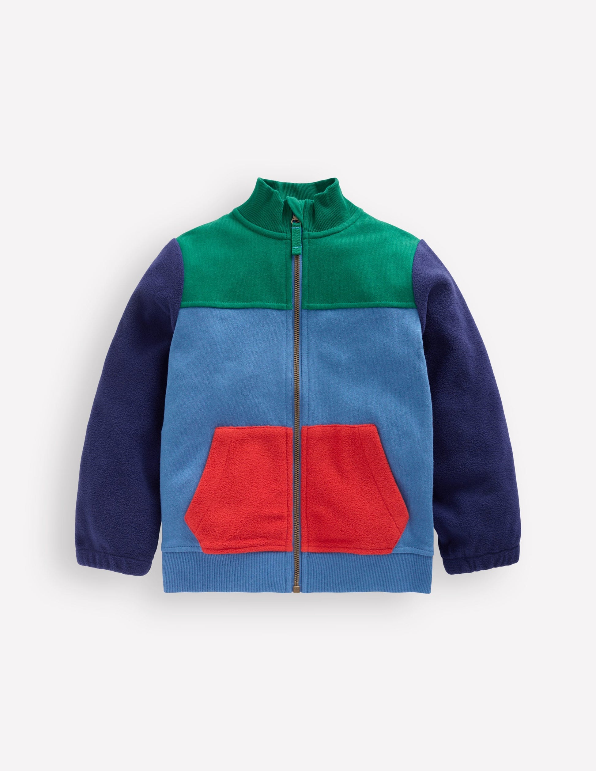 Cosy Zip Through Sweatshirt-Blue River Colourblock-1