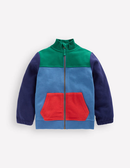 Cosy Zip Through Sweatshirt-Blue River Colourblock-1