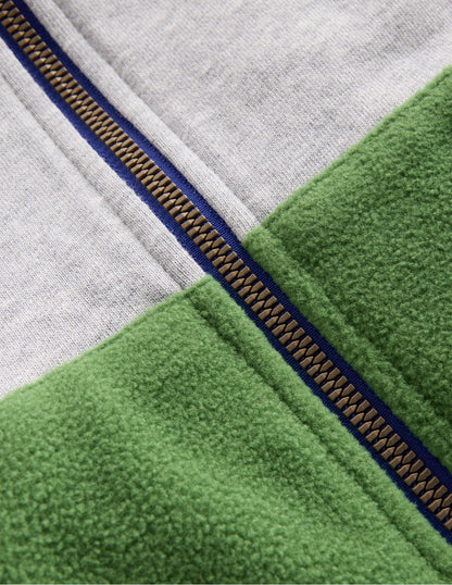 Cosy Zip Through Sweatshirt-Grey Marl Colourblock-3