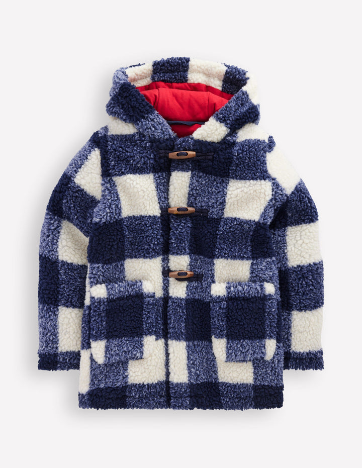 Borg Duffle Coat-Navy Gingham