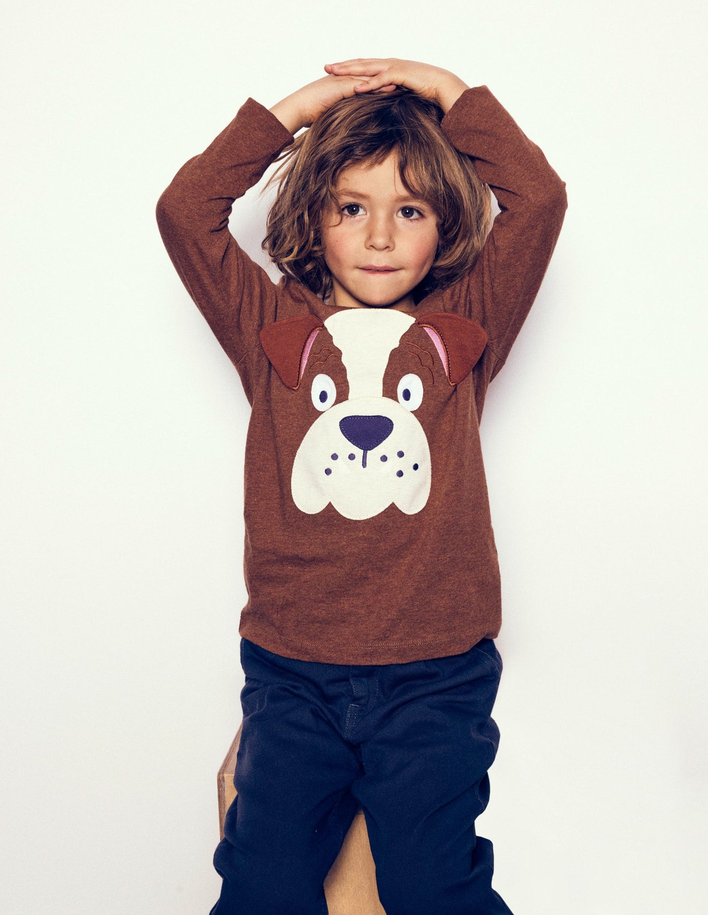 Fun Appliqué T-shirt-Brown Marl Bulldog