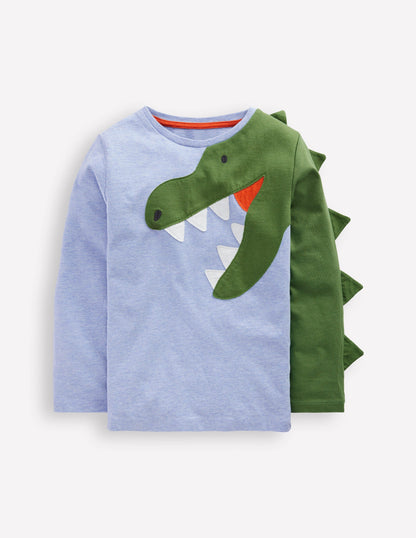 Fun Appliqué T-shirt-Blue Marl Dino-1