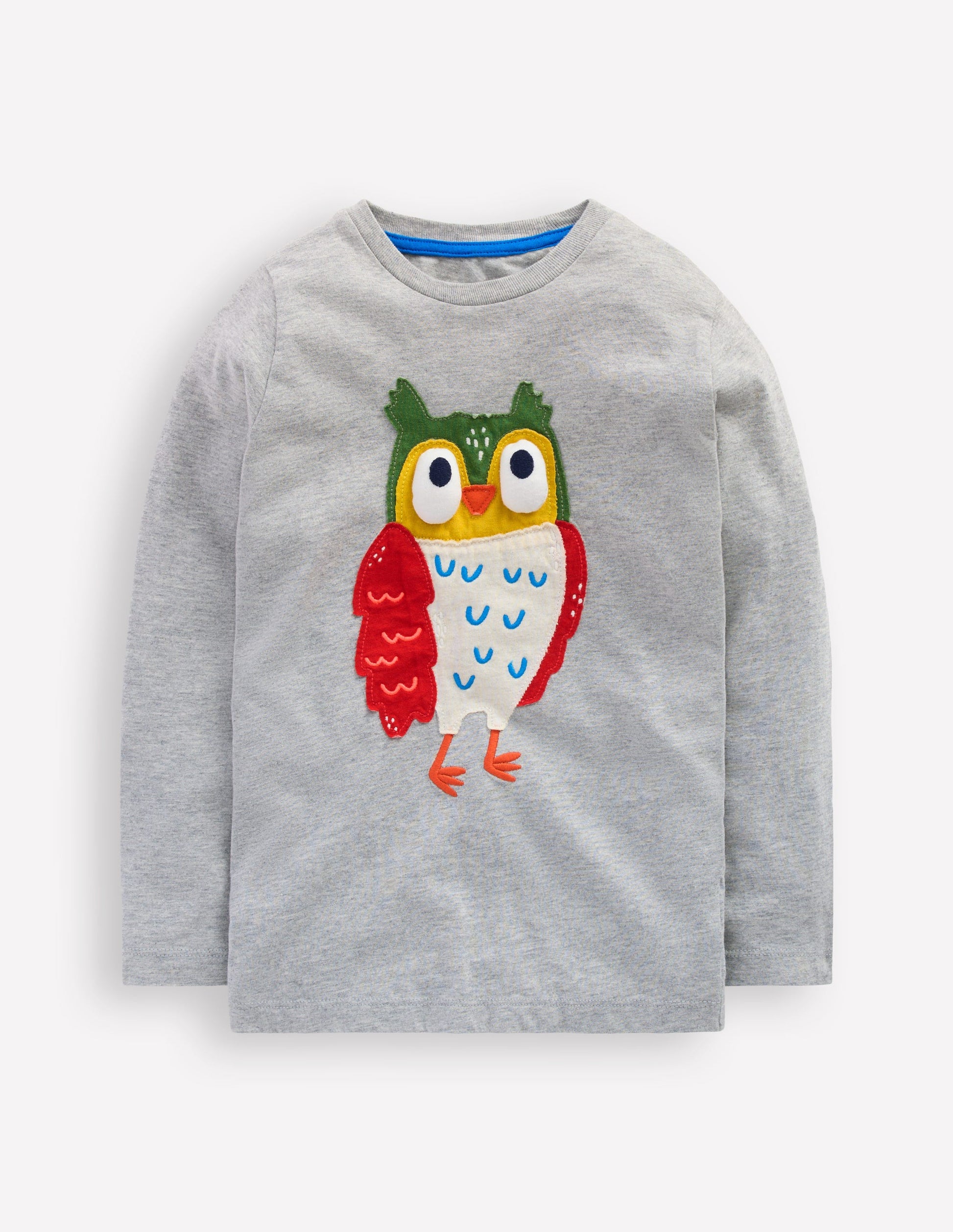 Long Sleeve Novelty 3D T-Shirt-Grey Marl Owl Boden UK