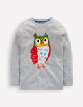 Long Sleeve Novelty 3D T-Shirt-Grey Marl Owl