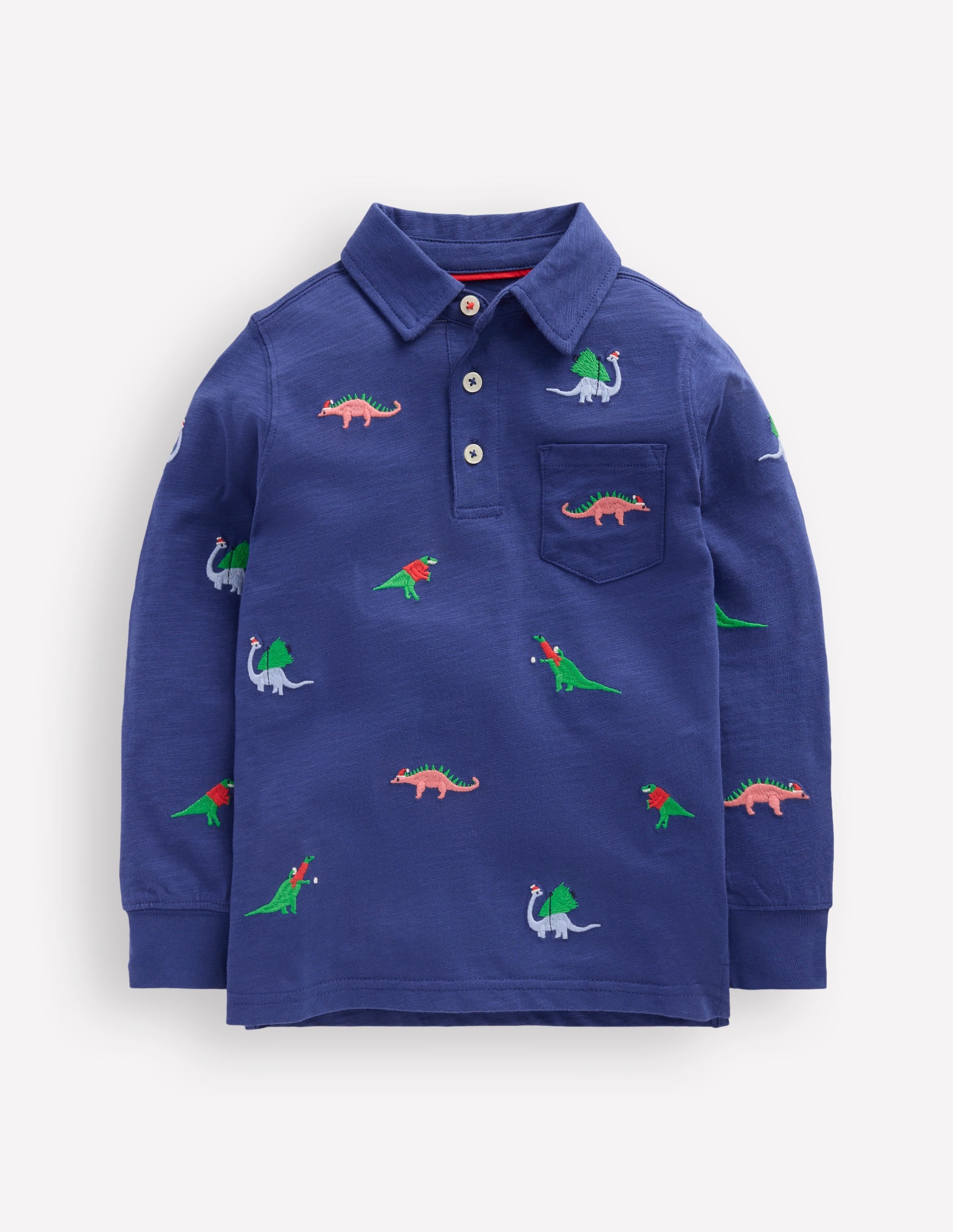 Embroidered Slub Polo Shirt-Starboard Blue Dino - Image 1
