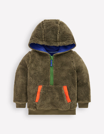 Fleece Half Zip Hoodie-Classic Khaki-1