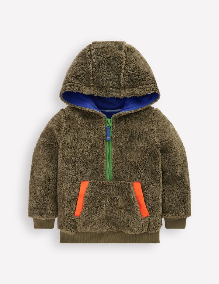 Fleece Half Zip Hoodie-Classic Khaki