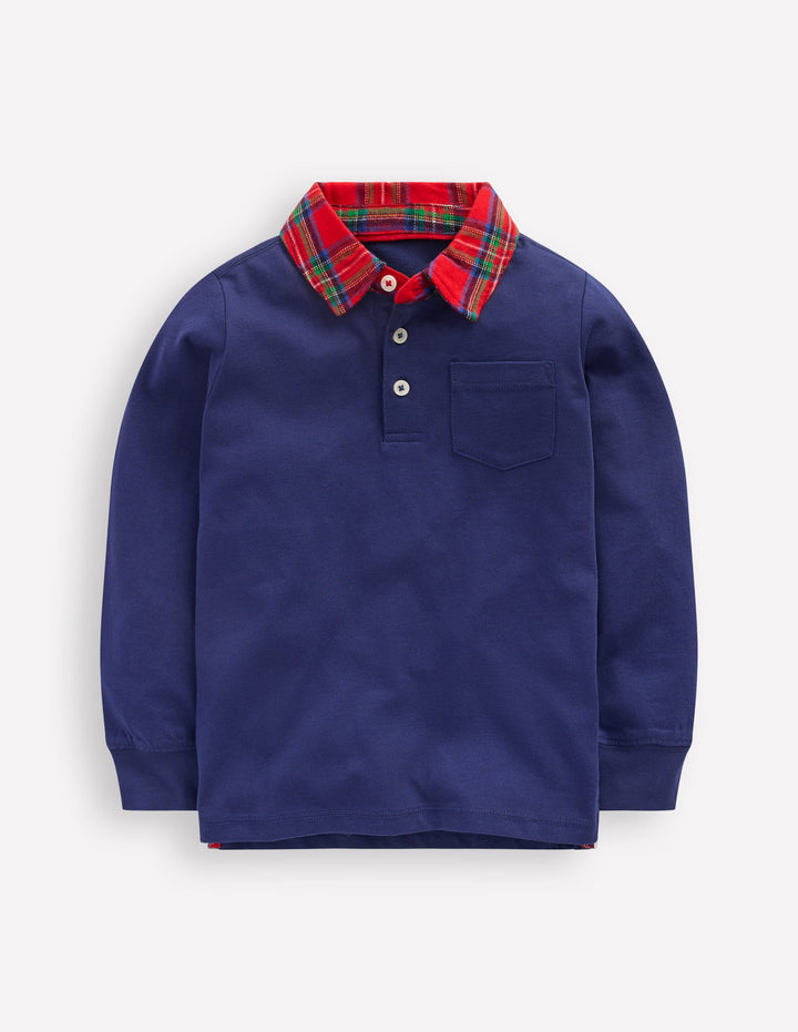 Long Sleeve Smart Polo Shirt-French Navy