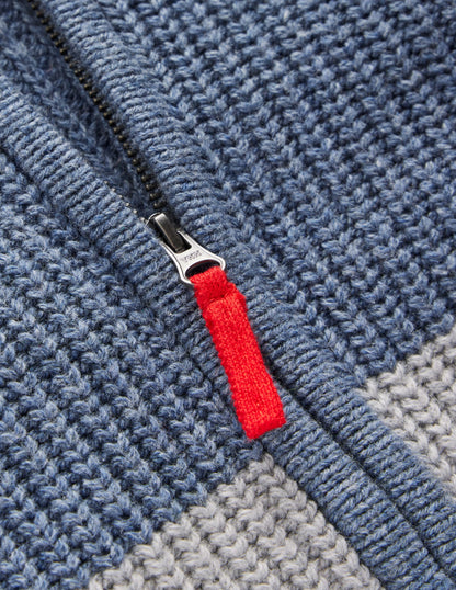Chunky Zip-Through Jumper-Grey Marl Colour Block-3