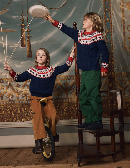 Cable Fair Isle Jumper-Medieval Blue-4