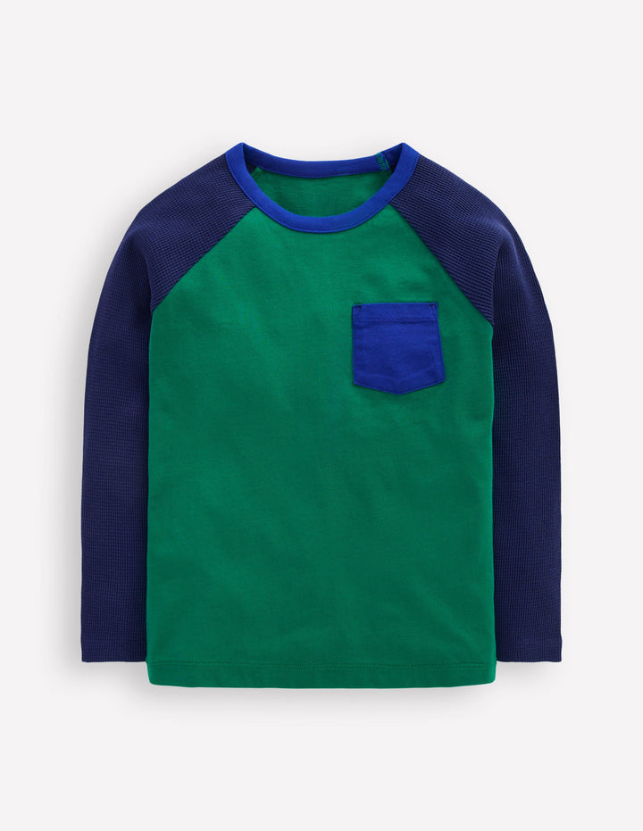 Waffle Mix Raglan-Alpine Green colourblock