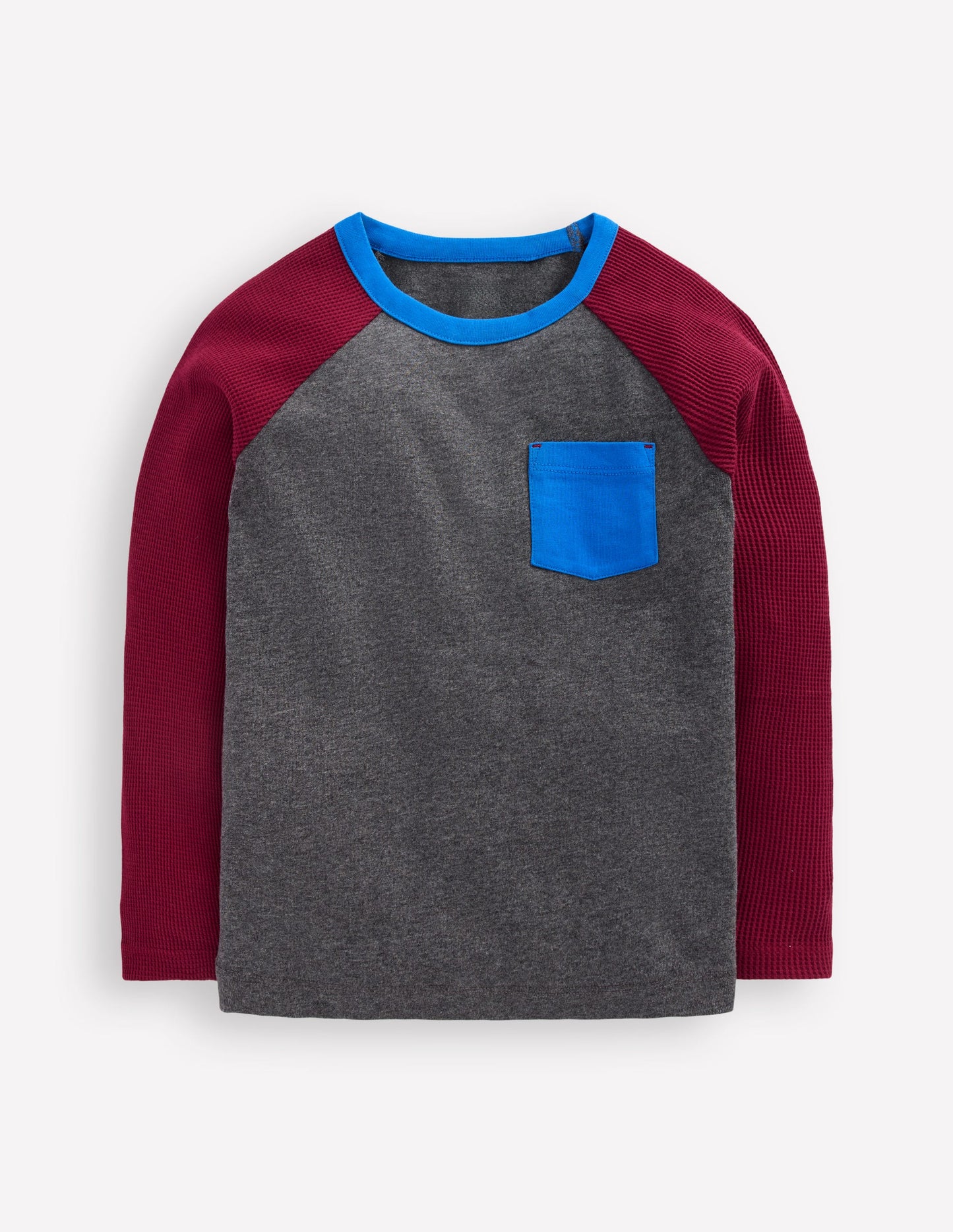 Waffle Mix Raglan-Charcoal Marl/ Rumba Red