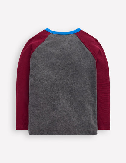 Waffle Mix Raglan-Charcoal Marl/ Rumba Red-5