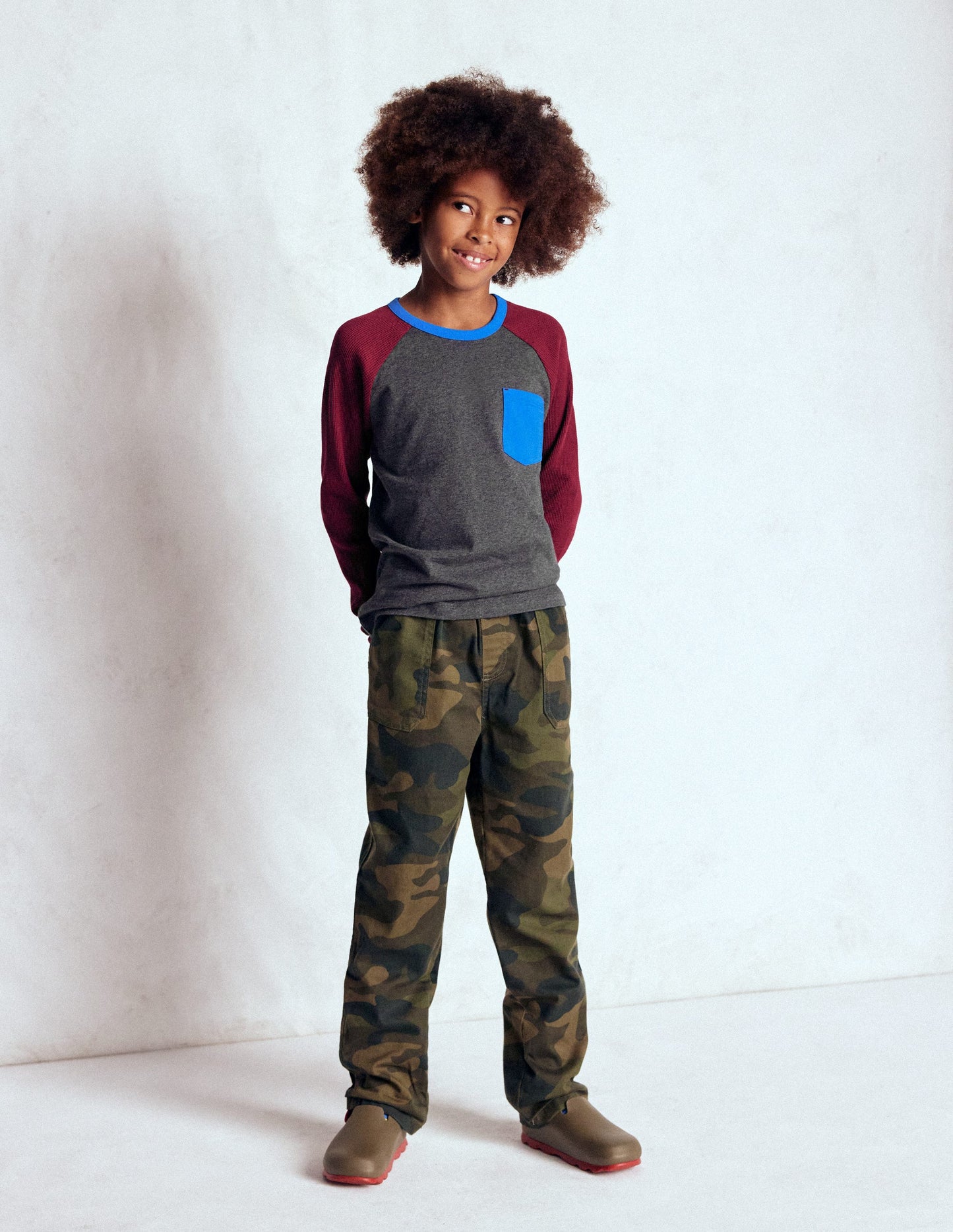 Waffle Mix Raglan-Charcoal Marl/ Rumba Red