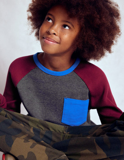 Waffle Mix Raglan-Charcoal Marl/ Rumba Red-3