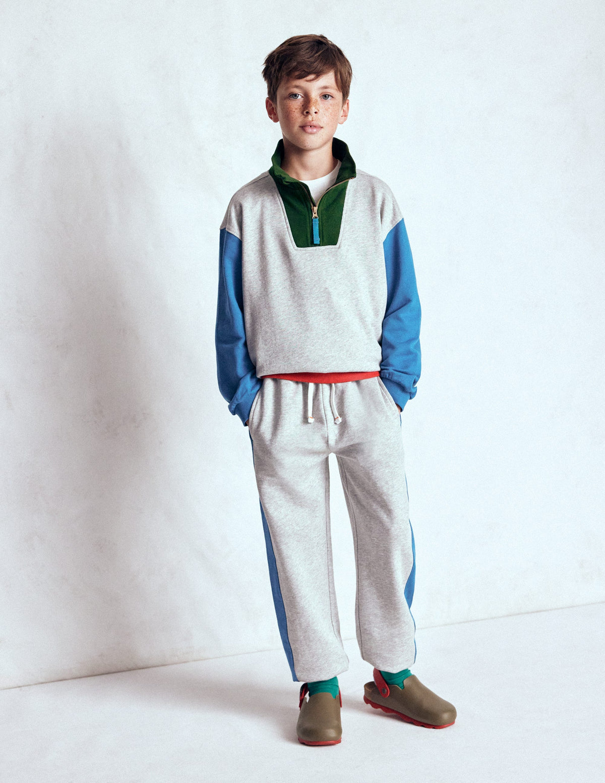 Half-Zip Sweatshirt-Grey Marl Colourblock - Image 1