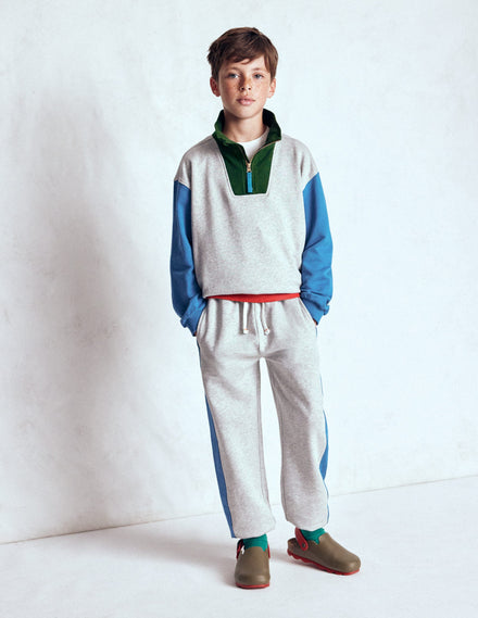 Half-Zip Sweatshirt-Grey Marl Colourblock