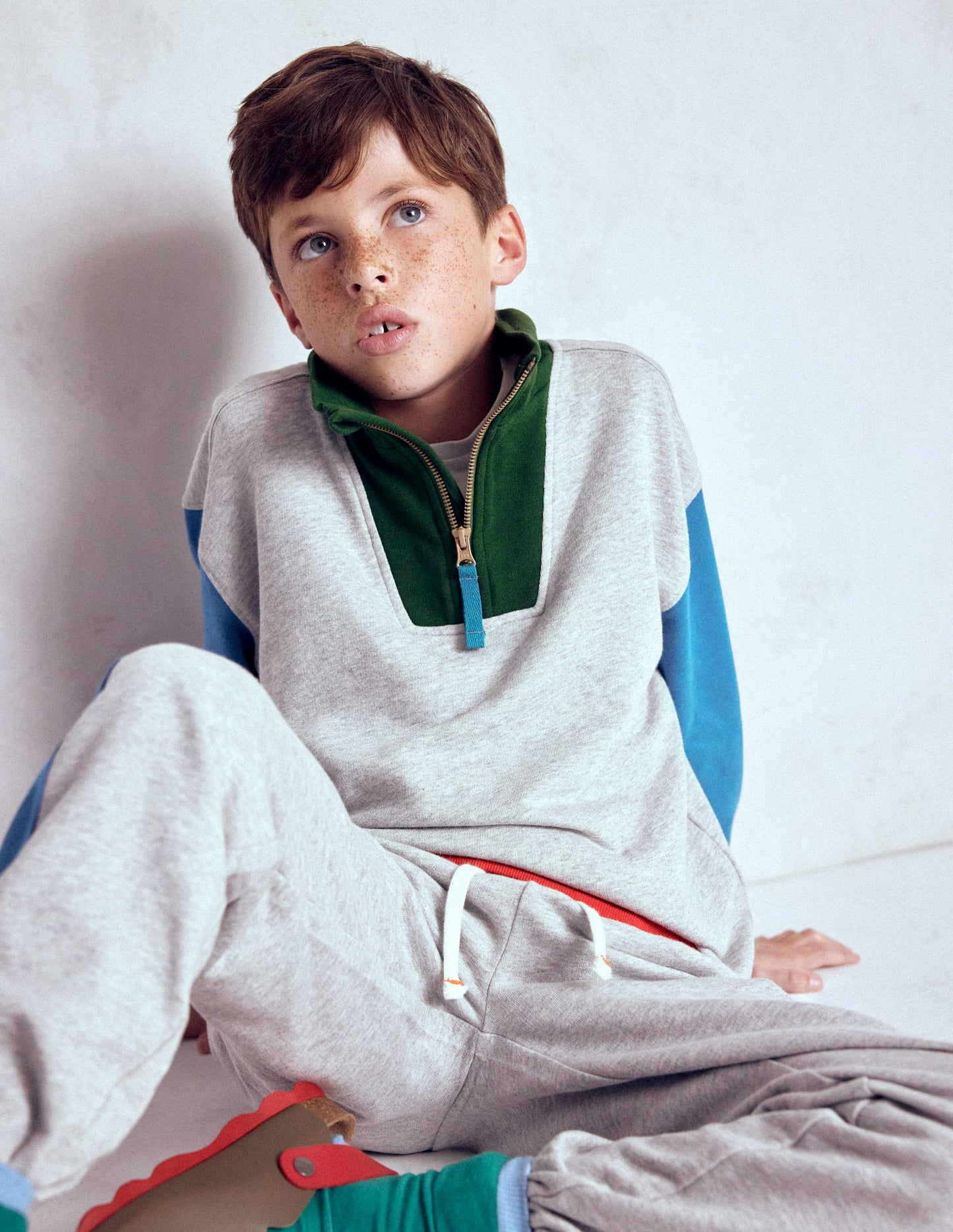 Half-Zip Sweatshirt-Grey Marl Colourblock