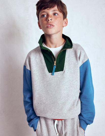 Half-Zip Sweatshirt-Grey Marl Colourblock-5