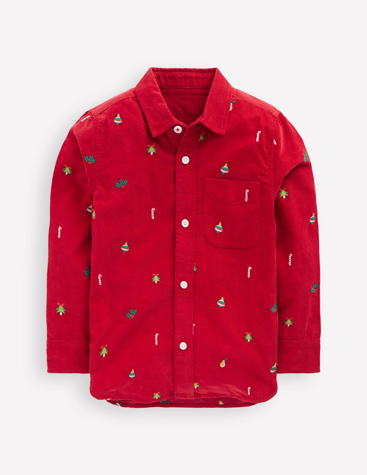 Embroidered Corduroy Shirt-Red Christmas Embroidery