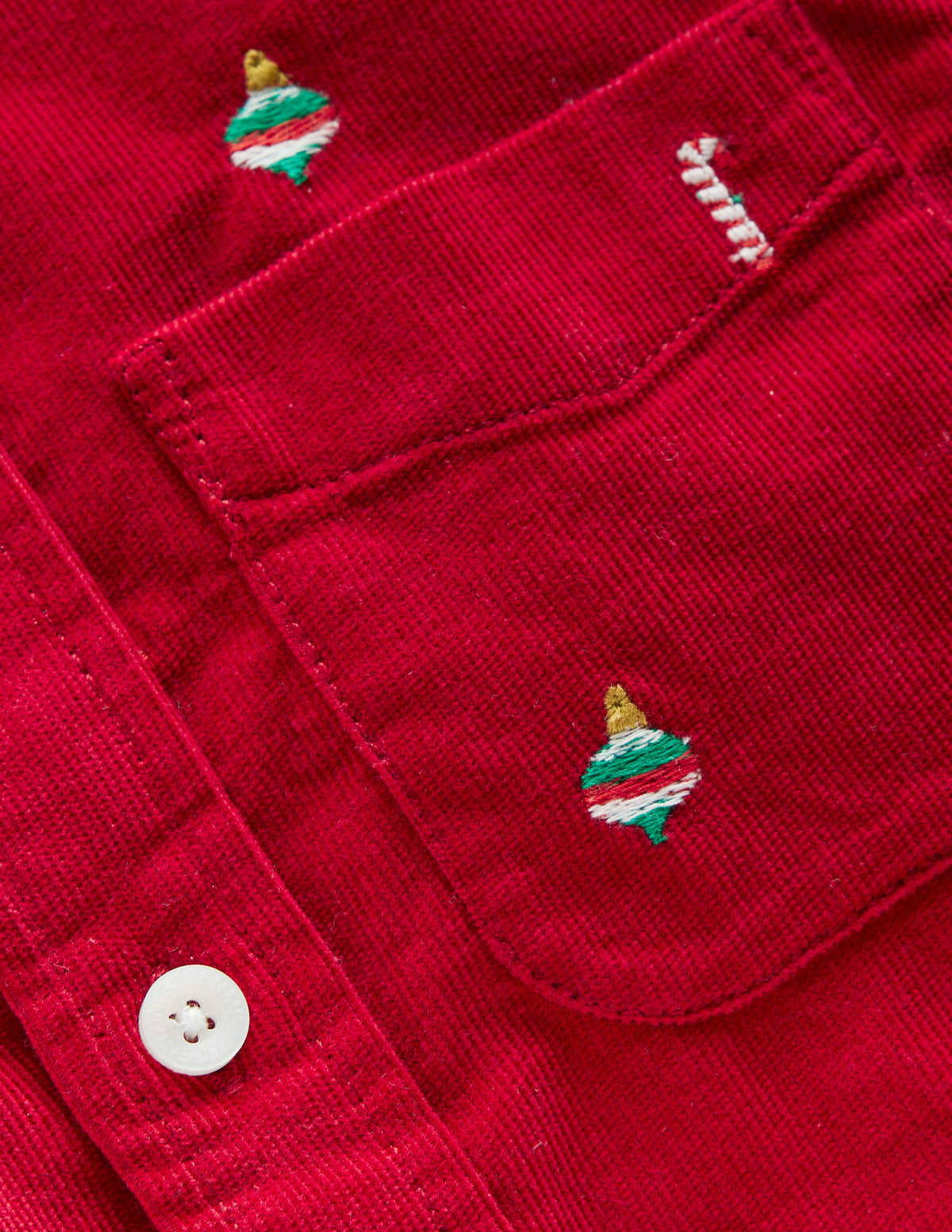 Embroidered Corduroy Shirt-Red Christmas Embroidery - Image 3