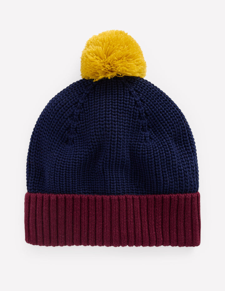Knitted Beanie-College Navy Colour Block