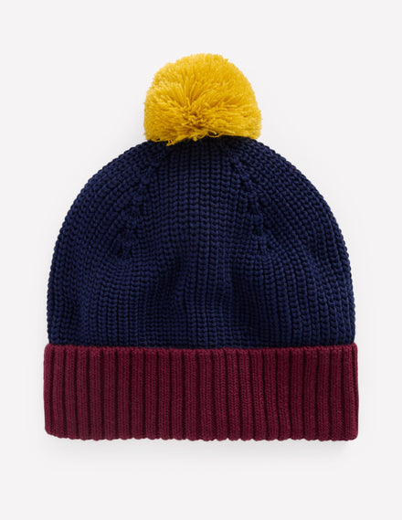 Knitted Beanie-College Navy Colour Block