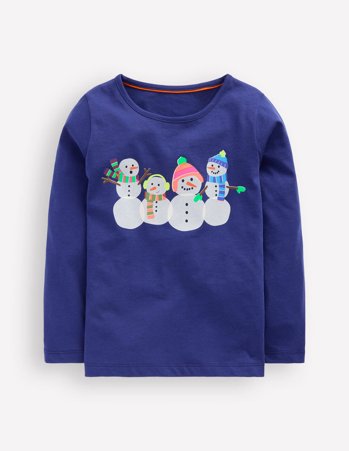 Long Sleeve Riso T-Shirt-Starboard Blue Snowmen
