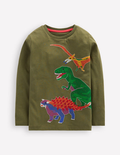 Glow Superstitch T-shirt-Winter moss Dino-4