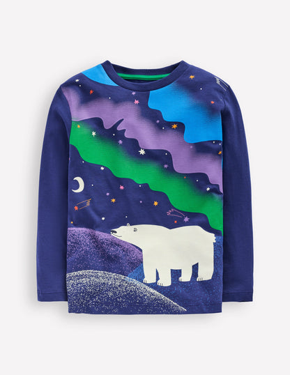 Long Sleeve Glow T-shirt-Twilight Blue Northern Lights-3