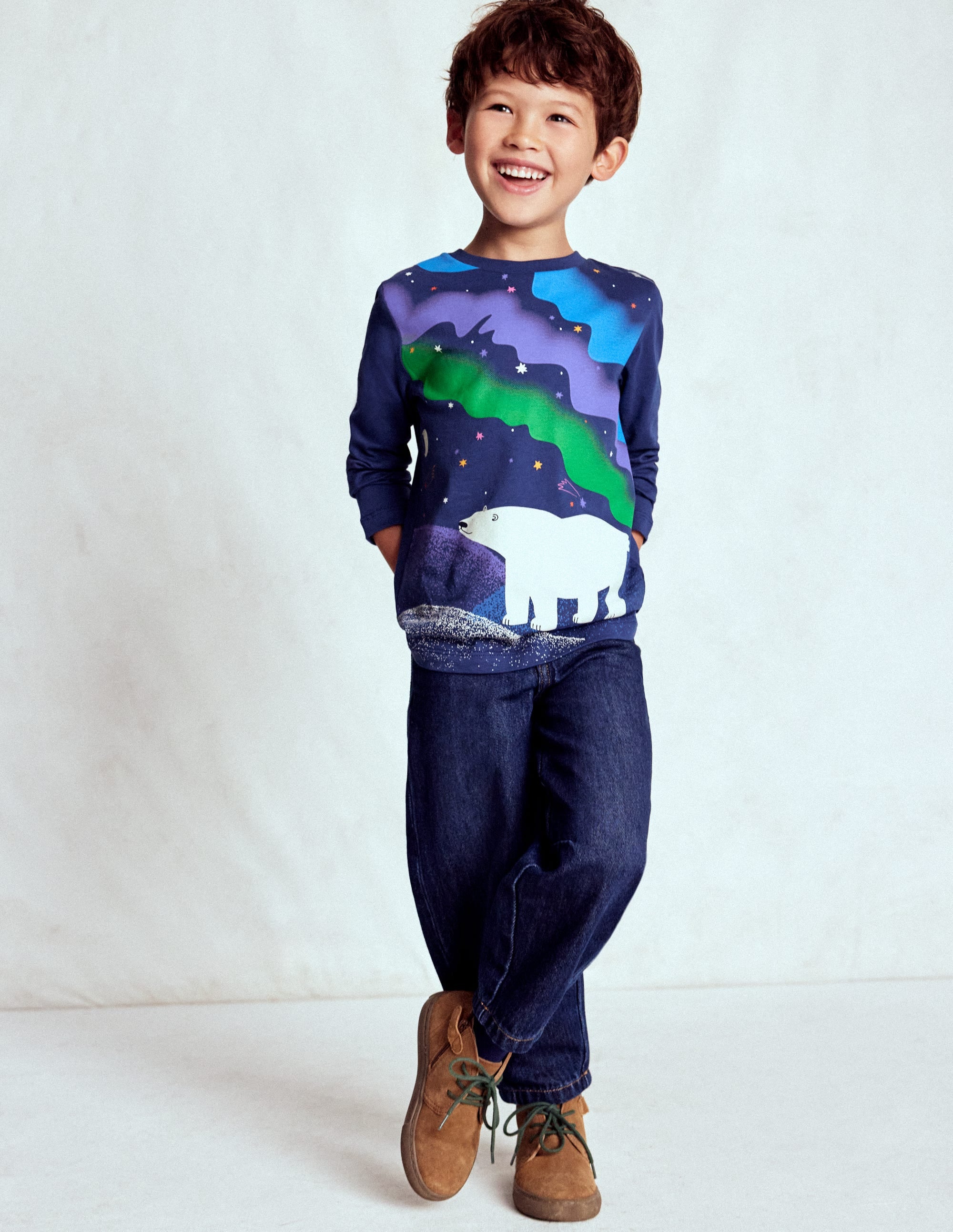 Long Sleeve Glow T-shirt-Twilight Blue Northern Lights - Image 1