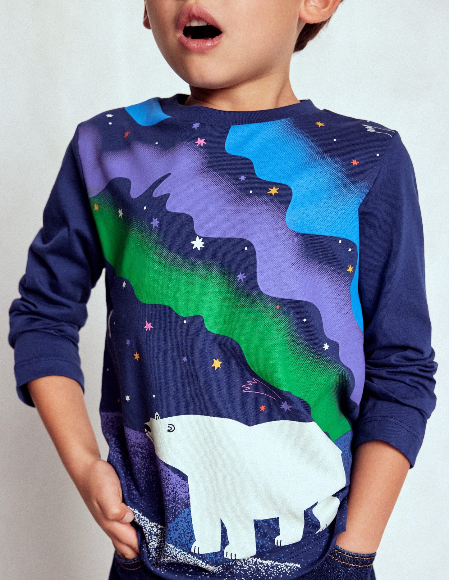 Long Sleeve Glow T-shirt-Twilight Blue Northern Lights