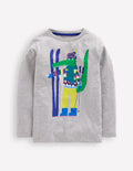 Long Sleeve Novelty T-shirt-Grey Marl Skiing Croc
