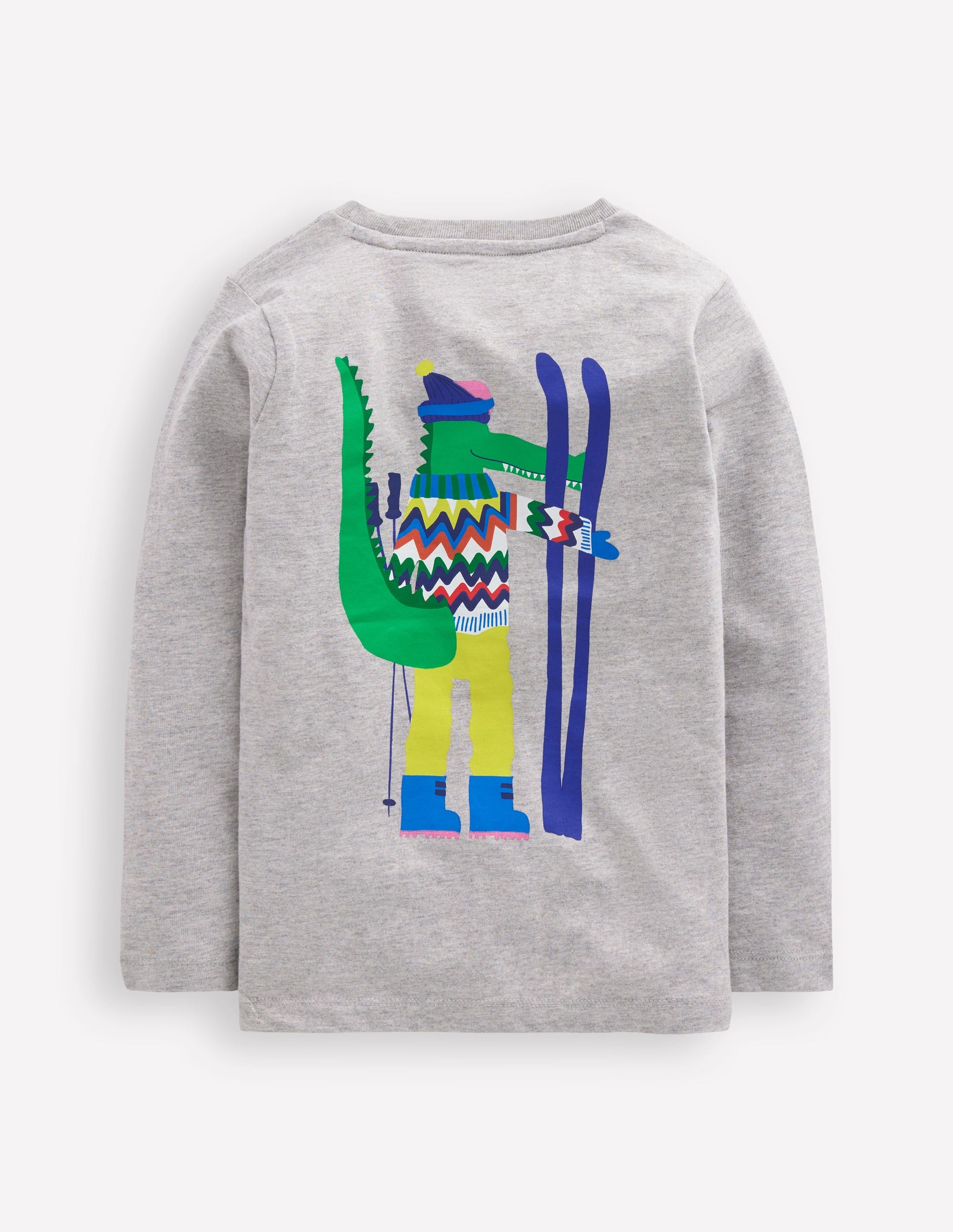 Long Sleeve Novelty T-shirt-Grey Marl Skiing Croc-2