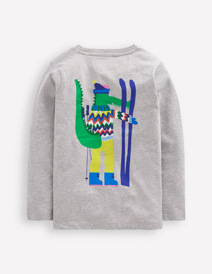 Long Sleeve Novelty T-shirt-Grey Marl Skiing Croc-2