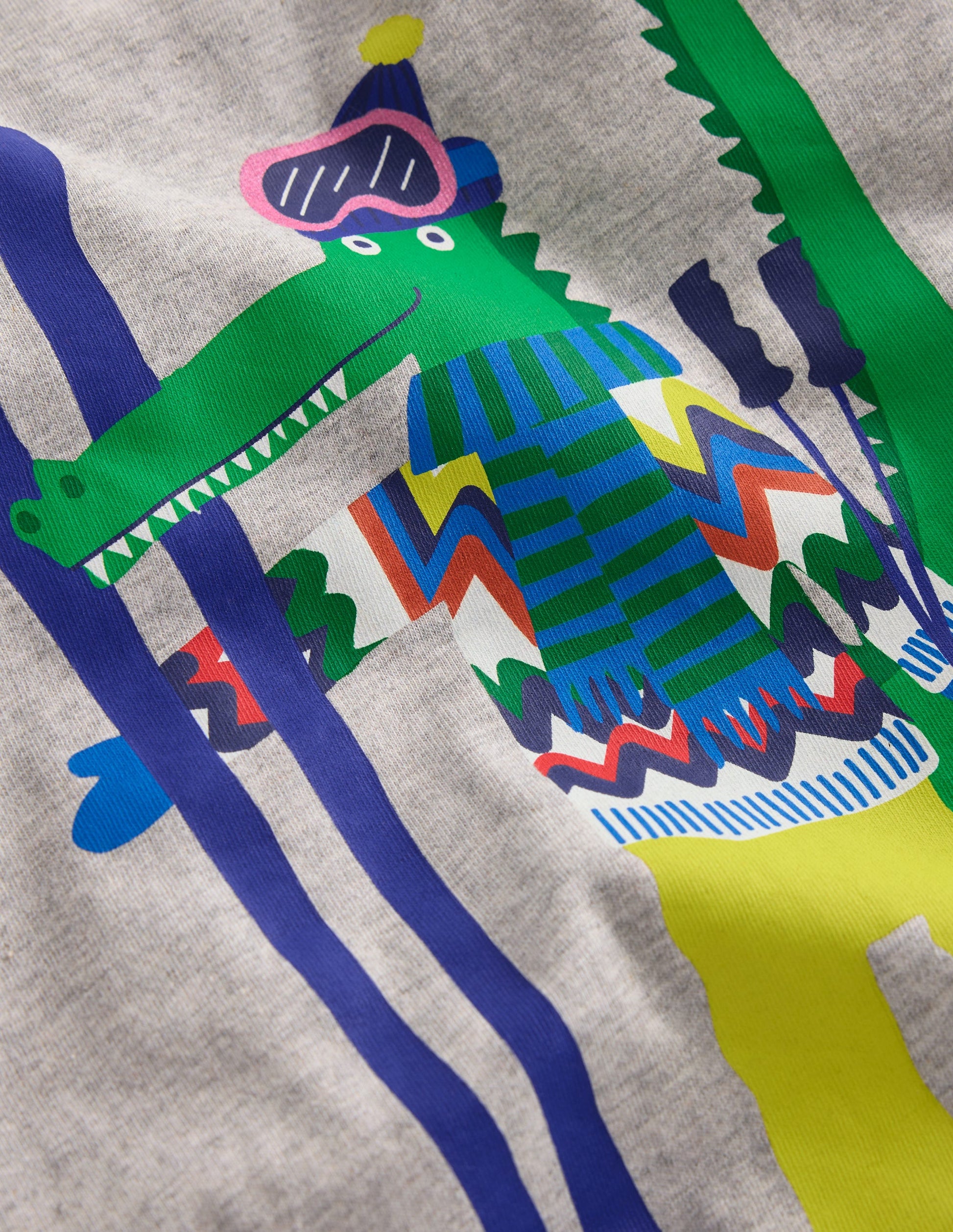 Long Sleeve Novelty T-shirt-Grey Marl Skiing Croc-3