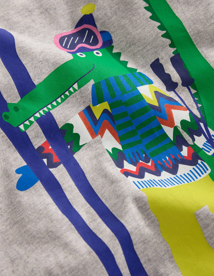 Long Sleeve Novelty T-shirt-Grey Marl Skiing Croc-3