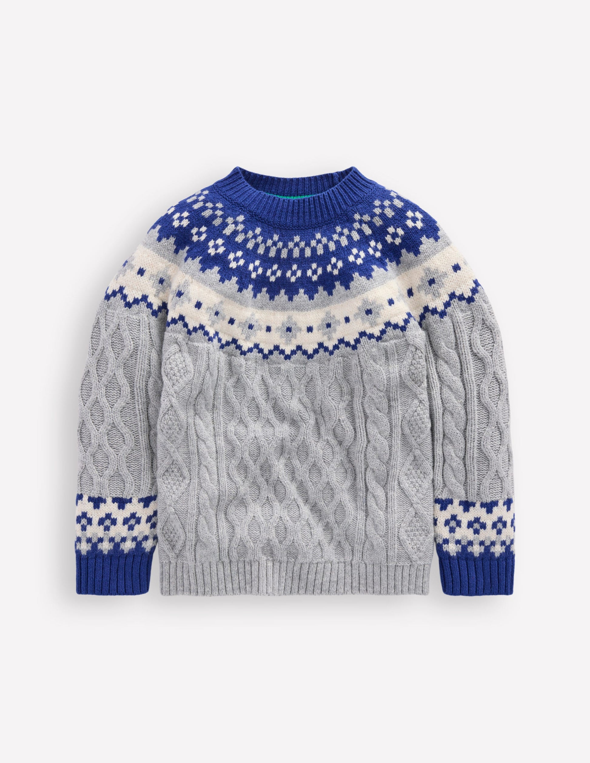 Cable Fair Isle Jumper-Grey Marl-4