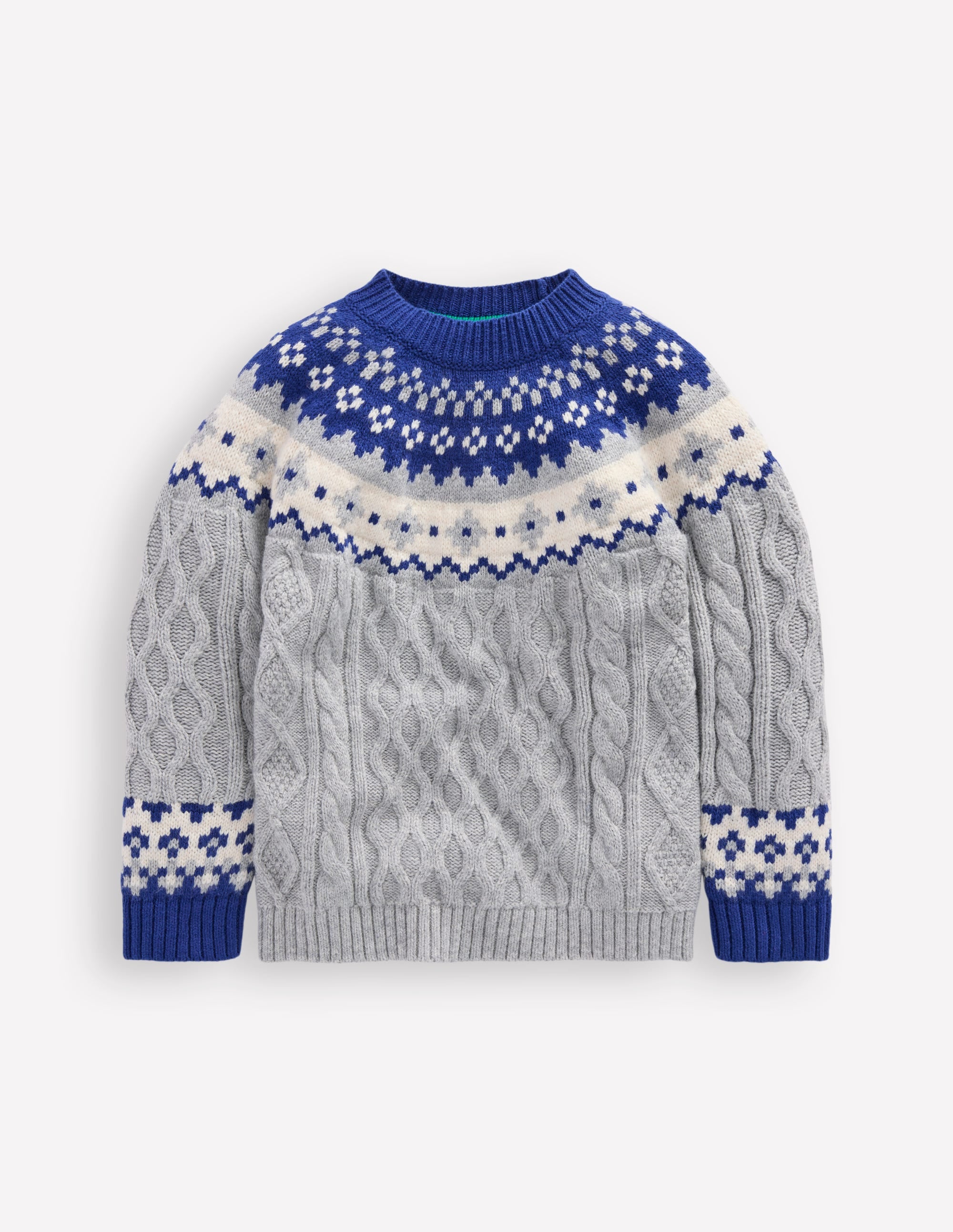 Cable Fair Isle Jumper-Grey Marl - Image 4