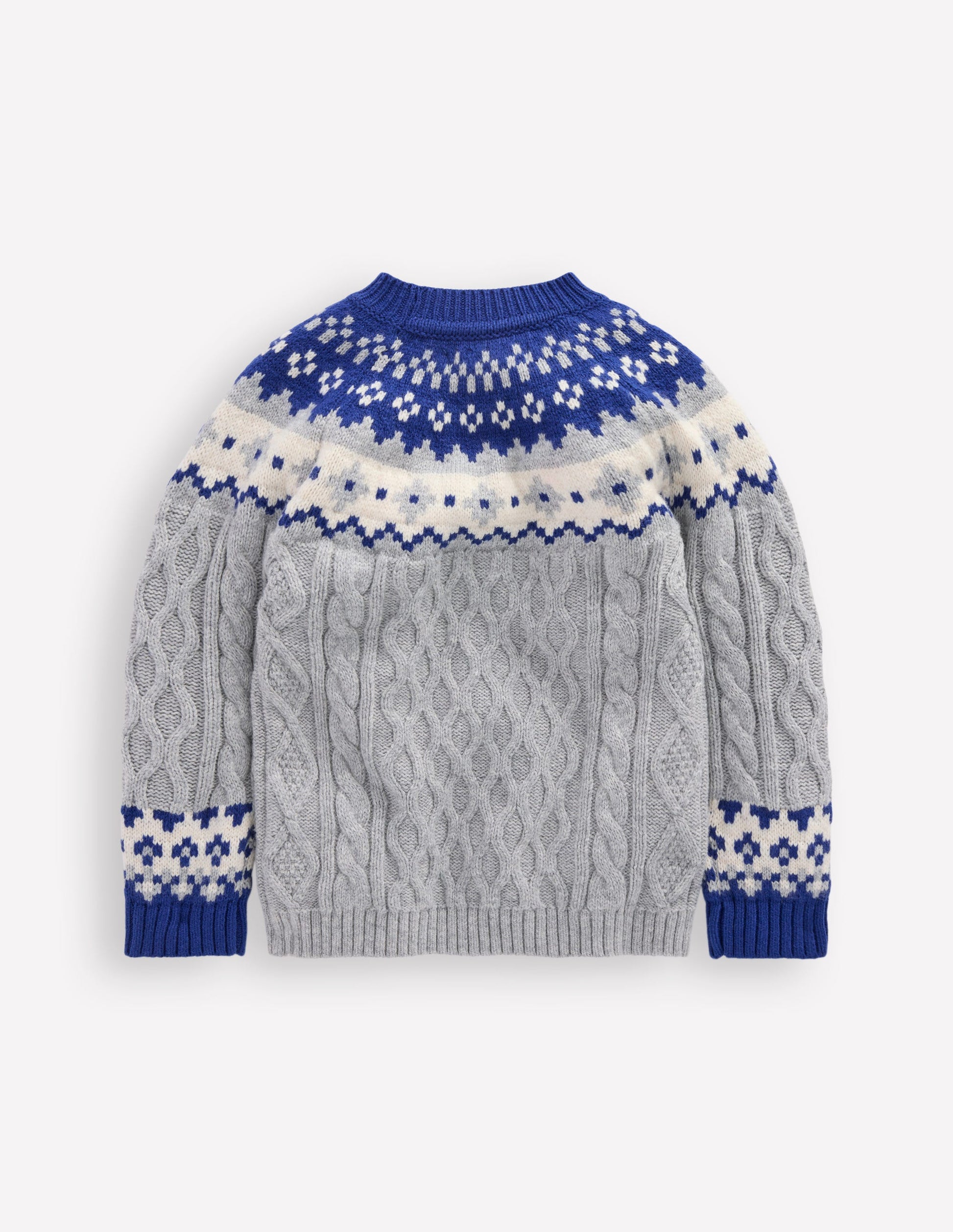 Cable Fair Isle Jumper-Grey Marl-5