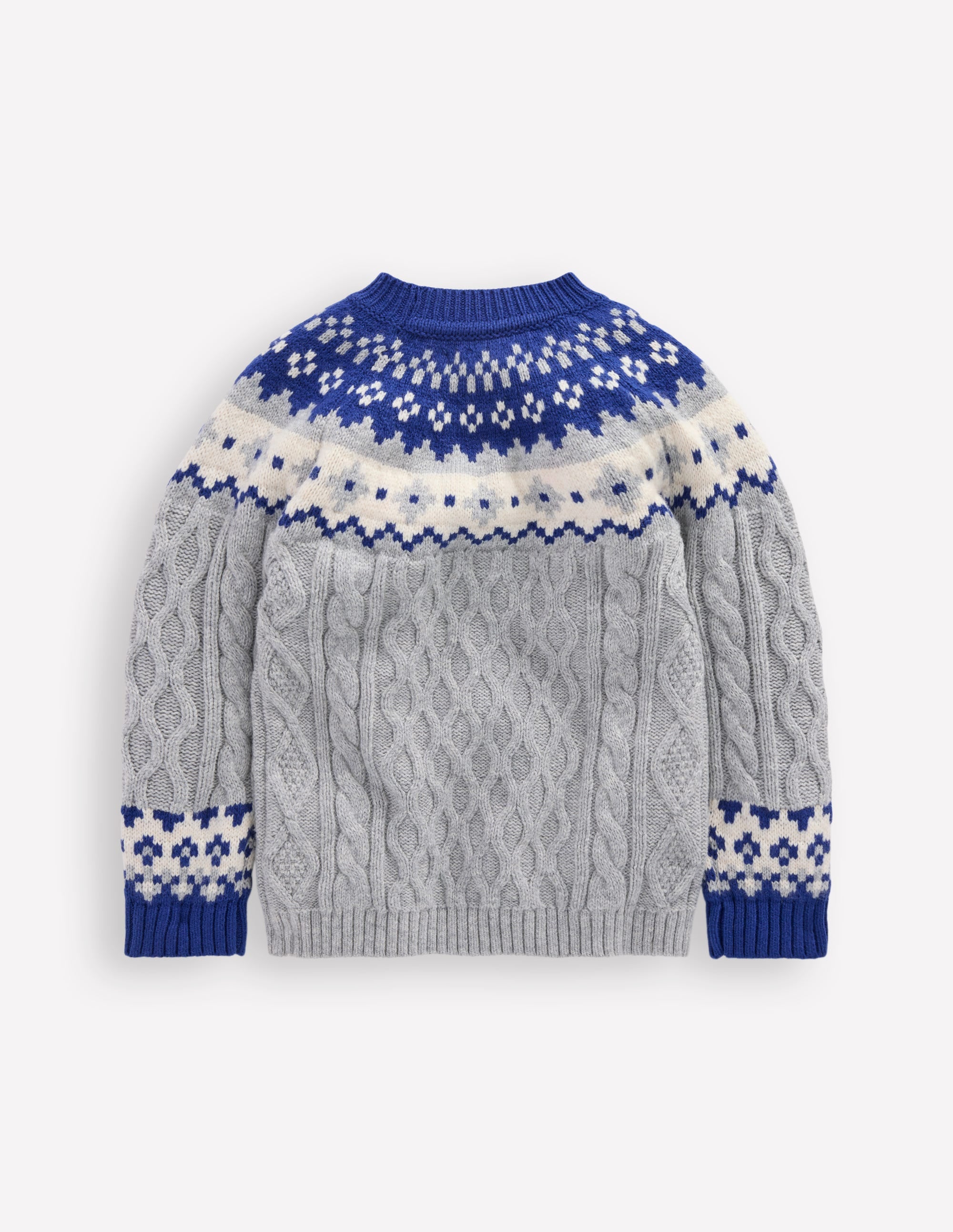 Cable Fair Isle Jumper-Grey Marl - Image 5