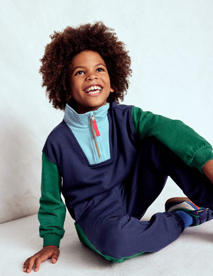 Half-Zip Sweatshirt-Medieval blue Colourblock-4