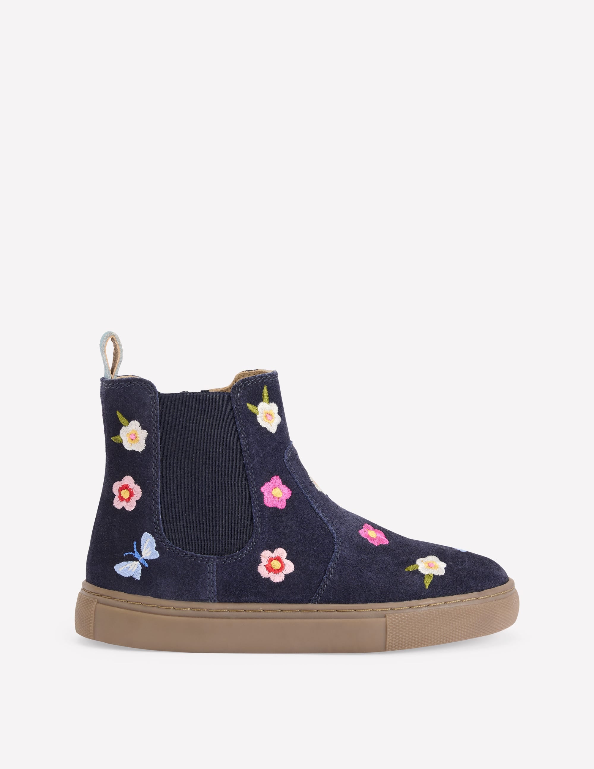 Embroidered Ankle Boots-Navy Floral Embroidery - Image 1