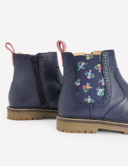 Leather Chelsea Boots-College Navy Floral-3