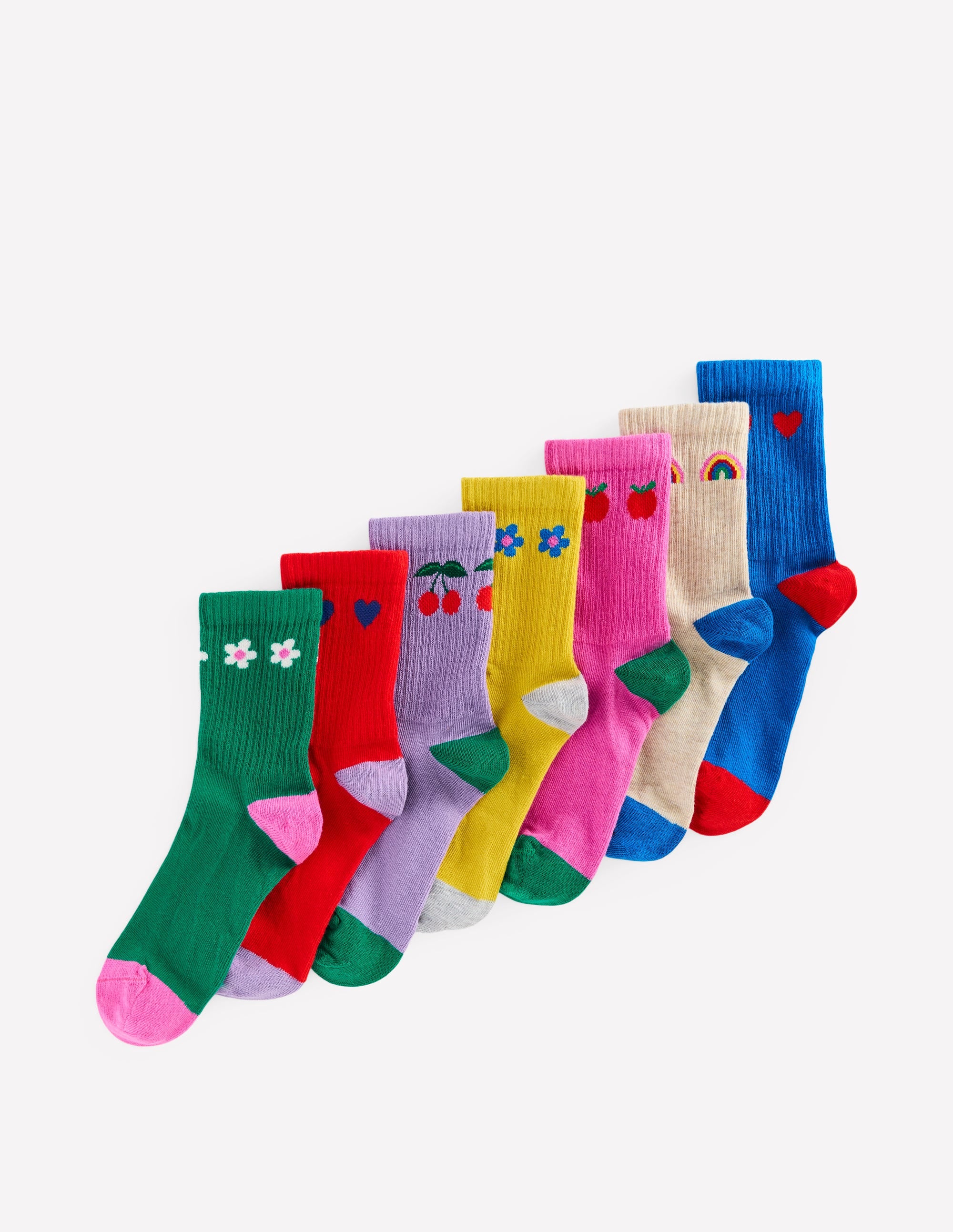 7-Pack Ribbed Socks-Flowers/Rainbows - Image 1