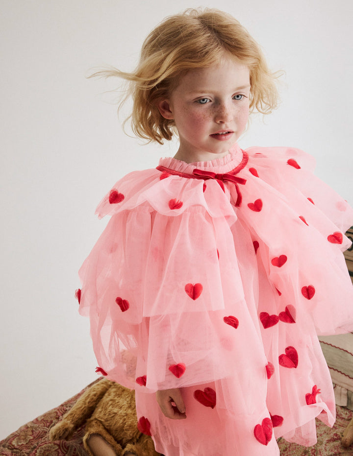 Tulle Heart Cape-Chalk Pink Hearts