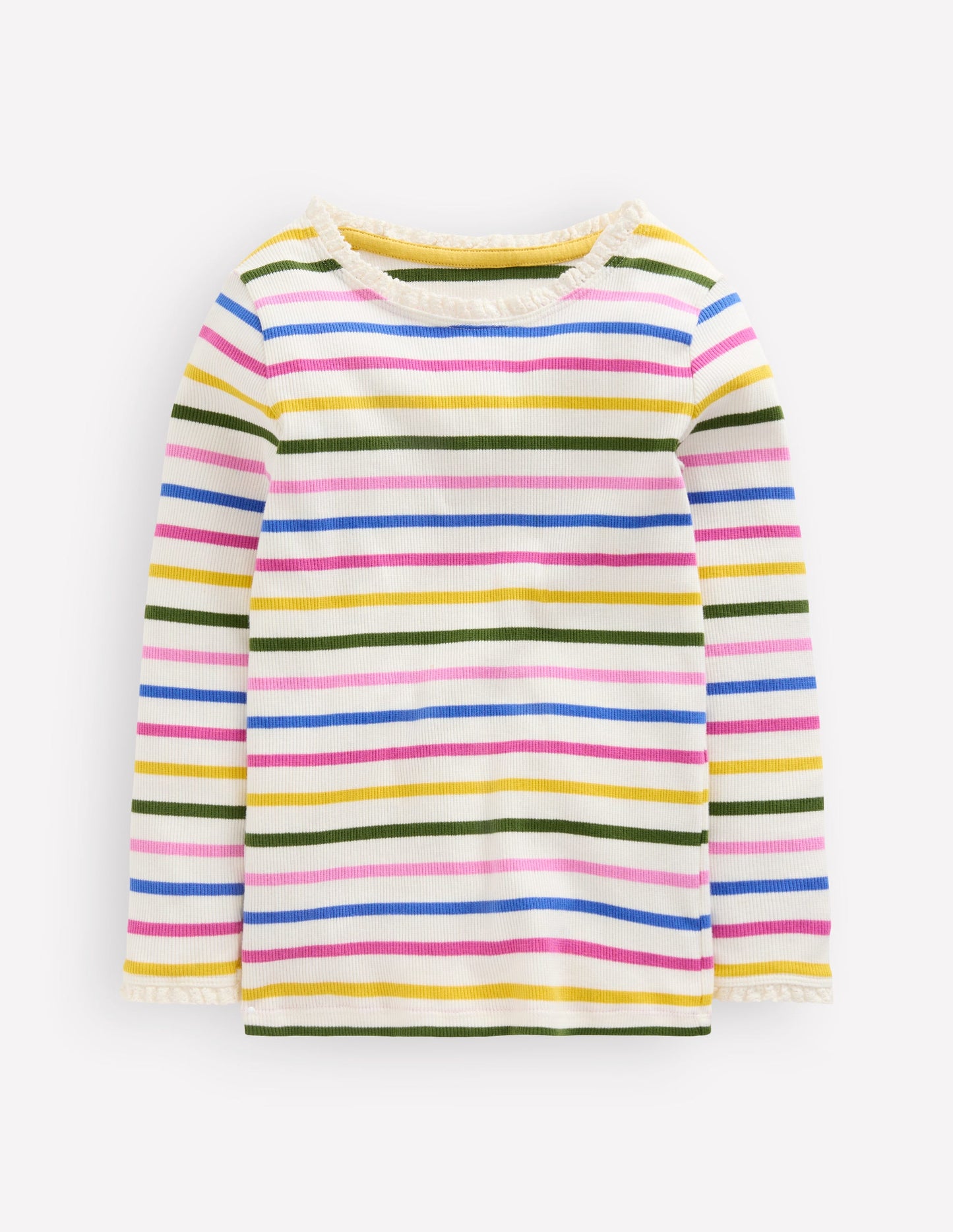 Ribbed Long Sleeve T-shirt-Rainbow Stripe