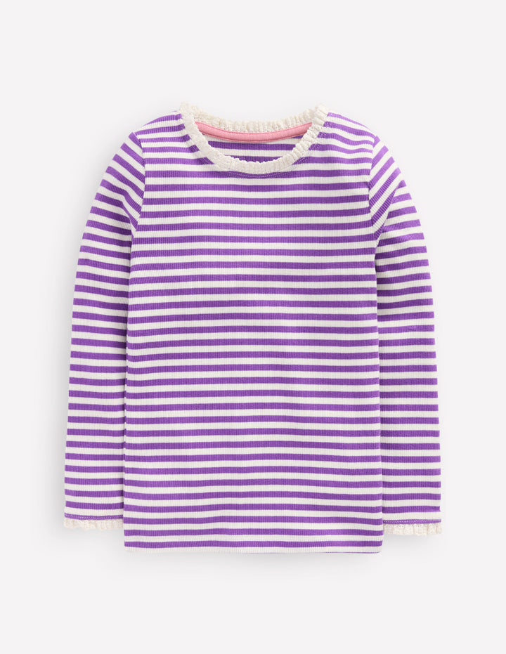 Ribbed Long Sleeve T-shirt-Purple Topaz Stripe