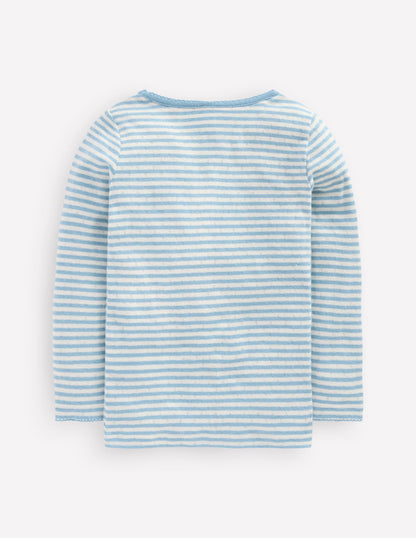 Long Sleeve Pointelle Top-Vintage Blue Stripe-2